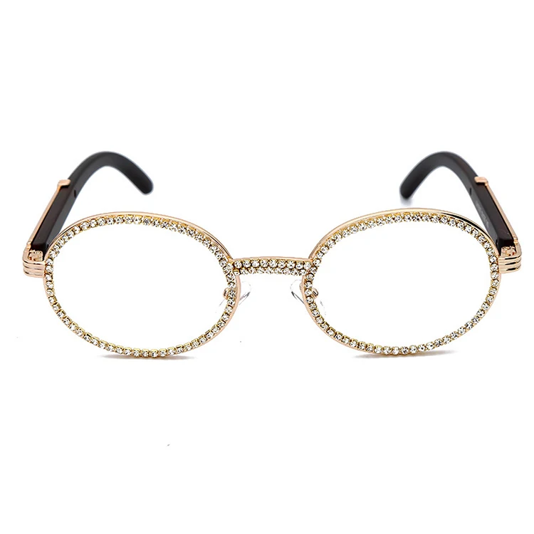 

Metal Coloured Eyewear with Stones Trendy High Quality Round Glasses Decorated Rhinestone Diamond Sunglasses