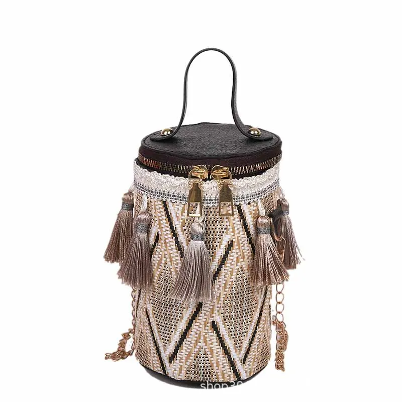 

Women handbags ladies 2021 Chinese national style bags luxury tassels bucket shoulder bag, As pictures