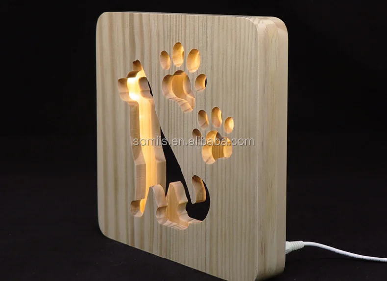 Chat En Bois Cadeau Pour La Maison Veilleuse 3d Decoration Luminaire Chambre Animaux Forme Led Carre Pour Enfants Lampe De Bureau Avec Usb Puissance Buy Chat En Bois Cadeau Lampe 3d