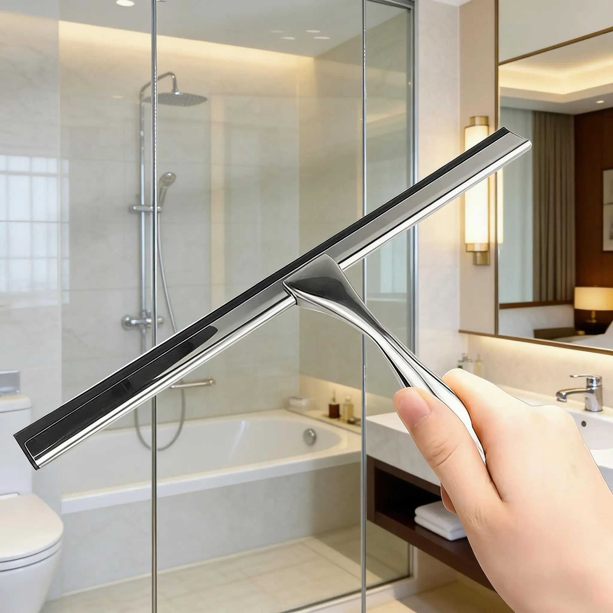 Luxury Stainless Steel Short-Handle Eco-Friendly Window Wiper All-Purpose Car Door Bathroom Shower Glass Squeegee Soft Profile