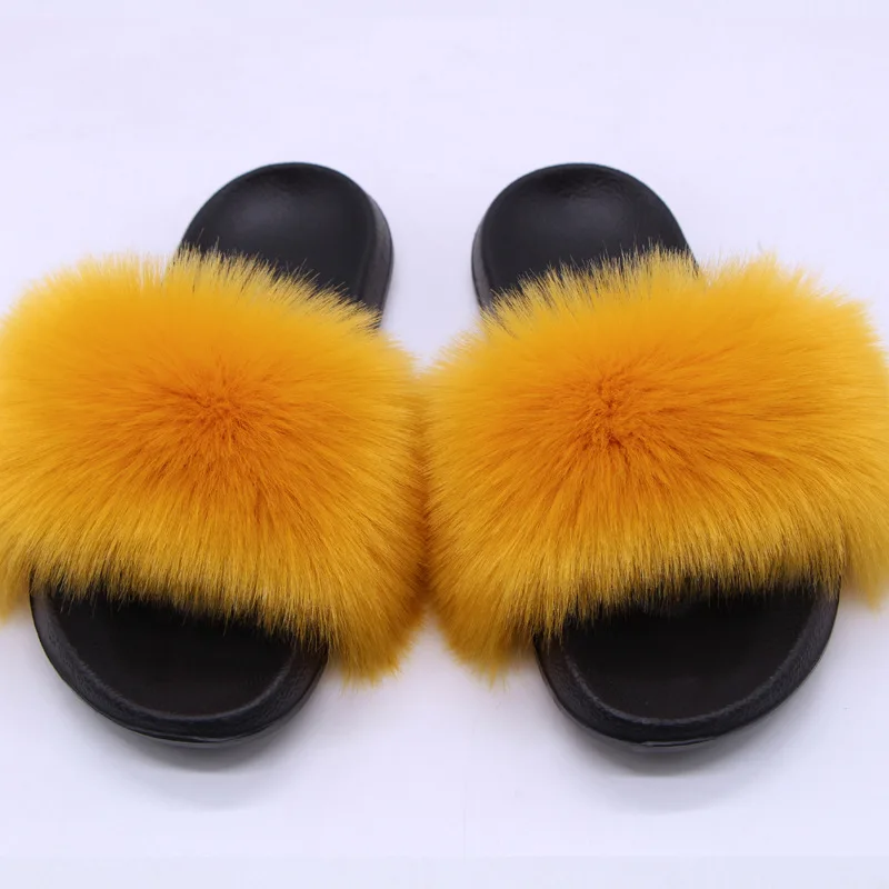 

Popular female imitation fox fur slippers summer home plush sandals many colors, 31-color