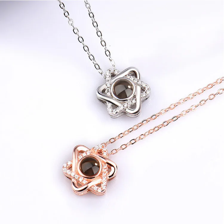 

Star 925 sterling silver Necklace Gift Valentine Day Pendant 100 language i heart you necklace