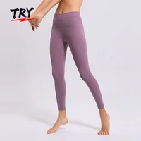 

TRY 80%nylon 20% spandex 220gsm nude second skin align leggings lulu fabric yoga leggings colorful spandex running tights