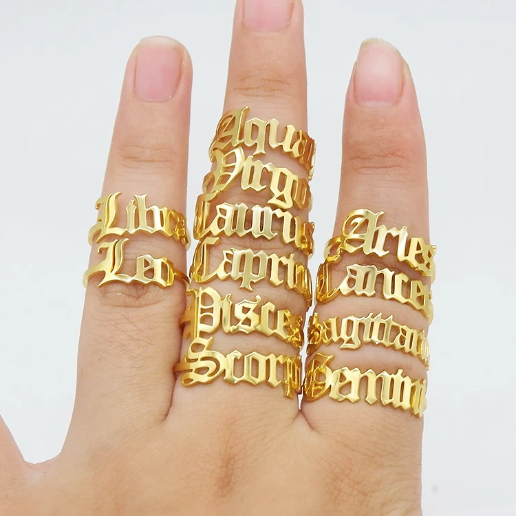 

tarnish free Horoscope jewelry 14k gold plated adjustable stainless steel zodiac sign rings