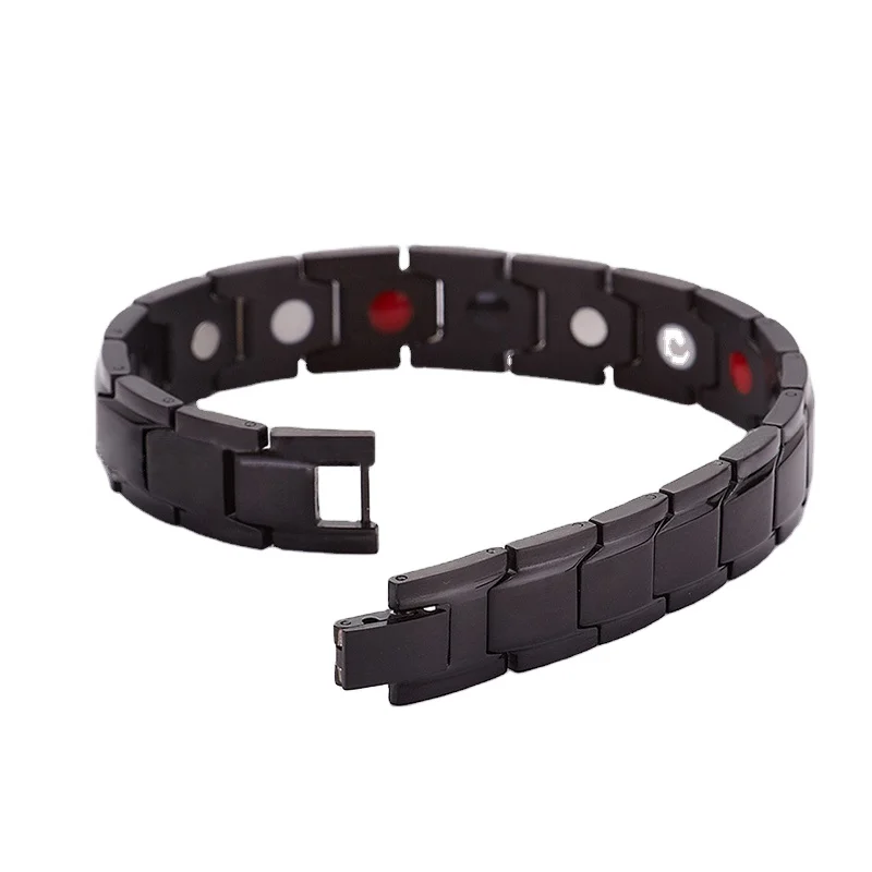 

Titanium power energy Bracelet with health care stone black single row Germanium grain negative ion bracelet for men women OEM