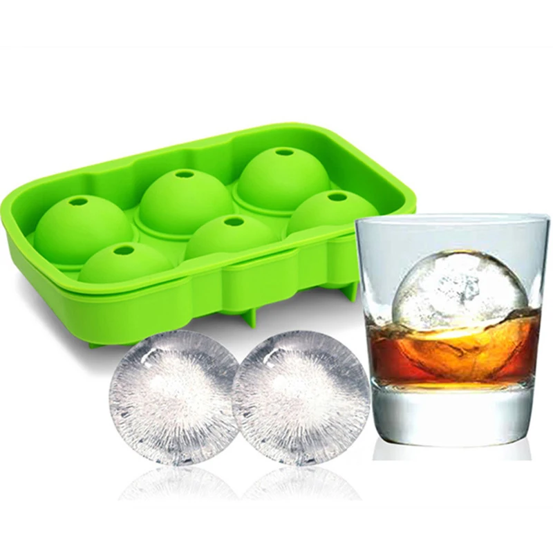 

6-Cavity Reusable Whiskey Ice Ball Mold Silicone Large Round Ice Cube Tray