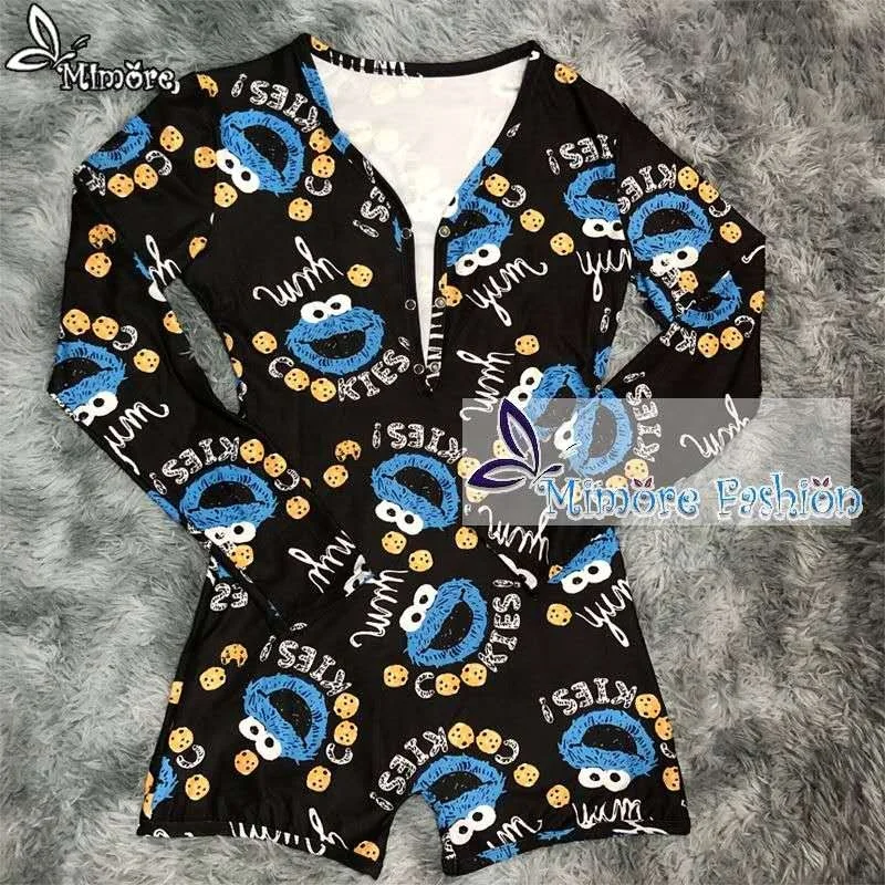 

Wholesale Printing Plus Size Black Adult pajamas Long Sleeve Women Sexy Onesie