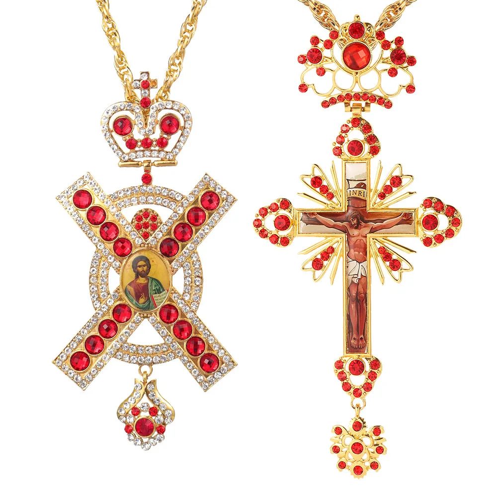 

Hip Hop Catholic Virgin Mary Pendant Church Utensils Christian Christ 120cm Long Chain Orthodox Cross Necklace