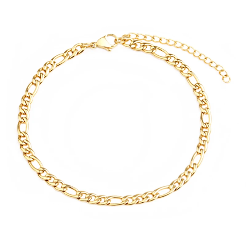 

Wholesale Cuban Link Stainless Steel Gold Plated Figaro Chain Anklet Bracelet