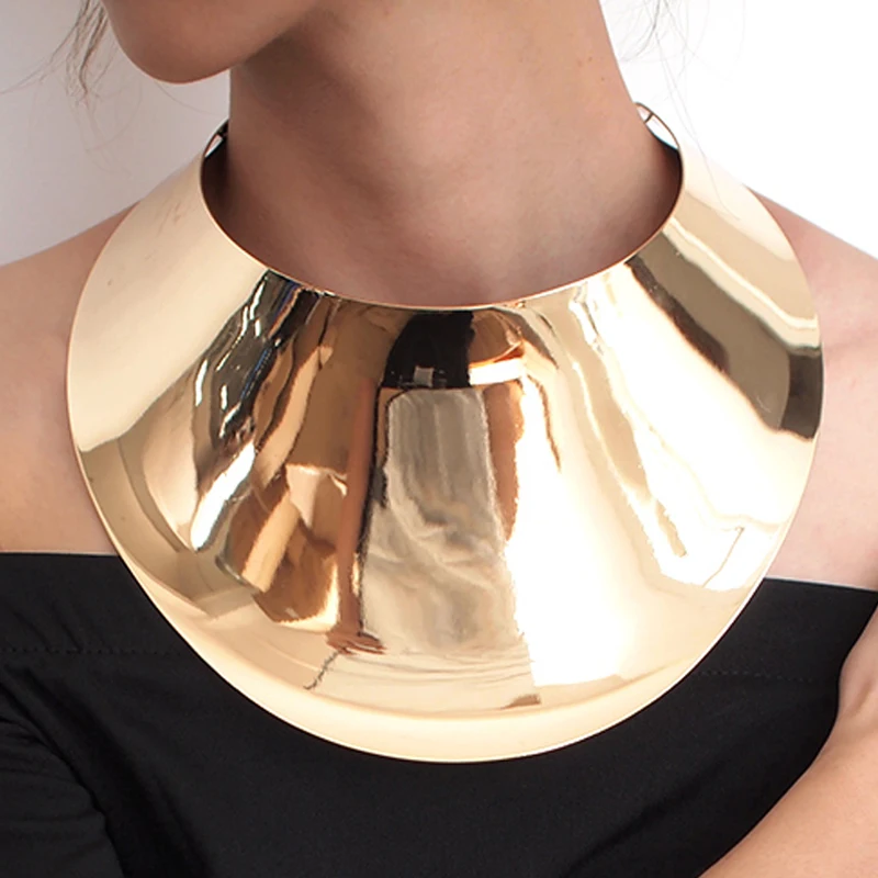 

Big Geometric Metal African Jewelry Statement Dress Cuff Gold Plated Alloy Choker Necklaces