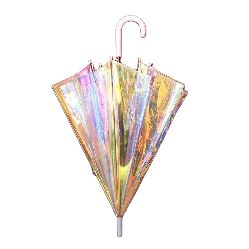 

Creative Special Design Umbrella Iridescent Color Changing Rainbow POE Holographic Magic PVC TPU Glitter Reflective transparent, Customized color