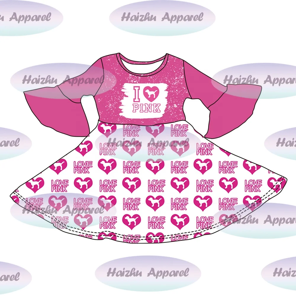 

Cd1-2 Customized one piece girls christmas dress spring summer twirl dress printing skirt flare sleeve T-shirt girl night dress