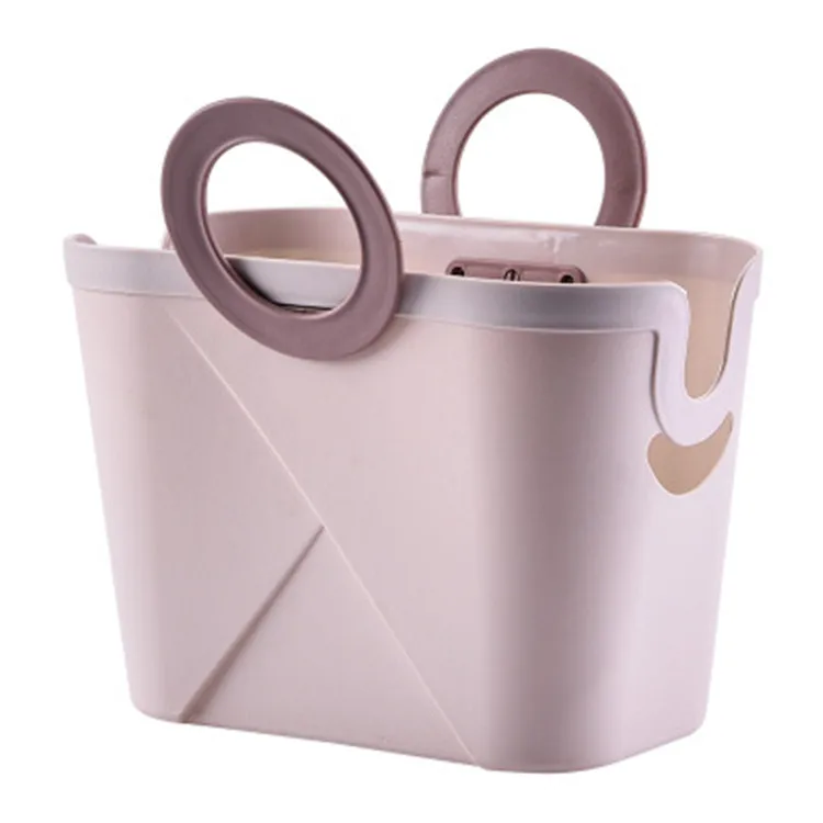 

A385 Multifunctional Laundry Hamper Fashion Foldable Plastic Shopping Basket Bathroom Underwear Storage Basket Dirty Clothes Bag, Pink/green/apricot