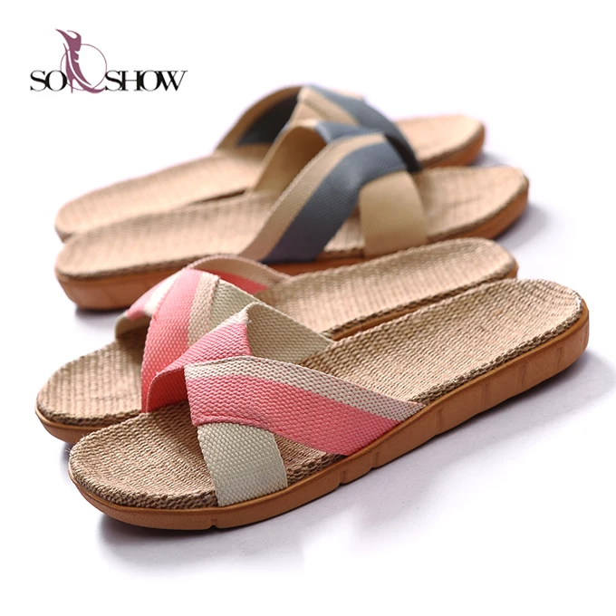 

2021 wholesale non-slip flax slippers indoor summer couple slippers for men and women