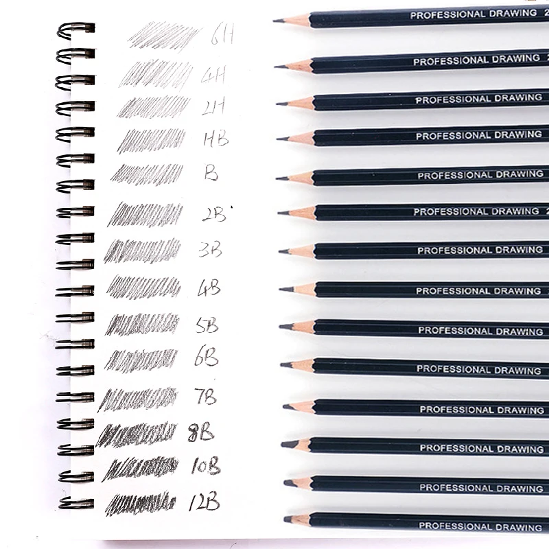 
kasimir 14pcs/set 12B 10B 8B 7B 6B 5B 4B 3B 2B B HB 2H 4H 6H Professional Graphite Sketching charcoal Pencils Set for Drawing 