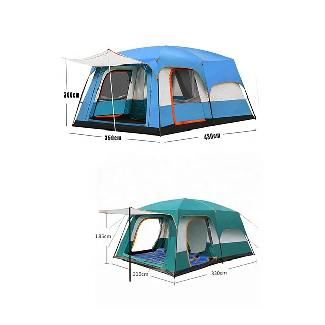 

Outdoor 6-12 people cabin tent Double Layers two bedrooms and one room hiking large family waterproof camping tent, Green, orange, blue,