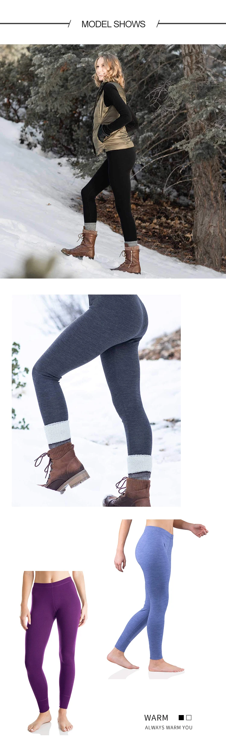 Enerup High Quality Sports Wear Compression Merino Wool Thermal Underwear Baselayer Leggings For Women