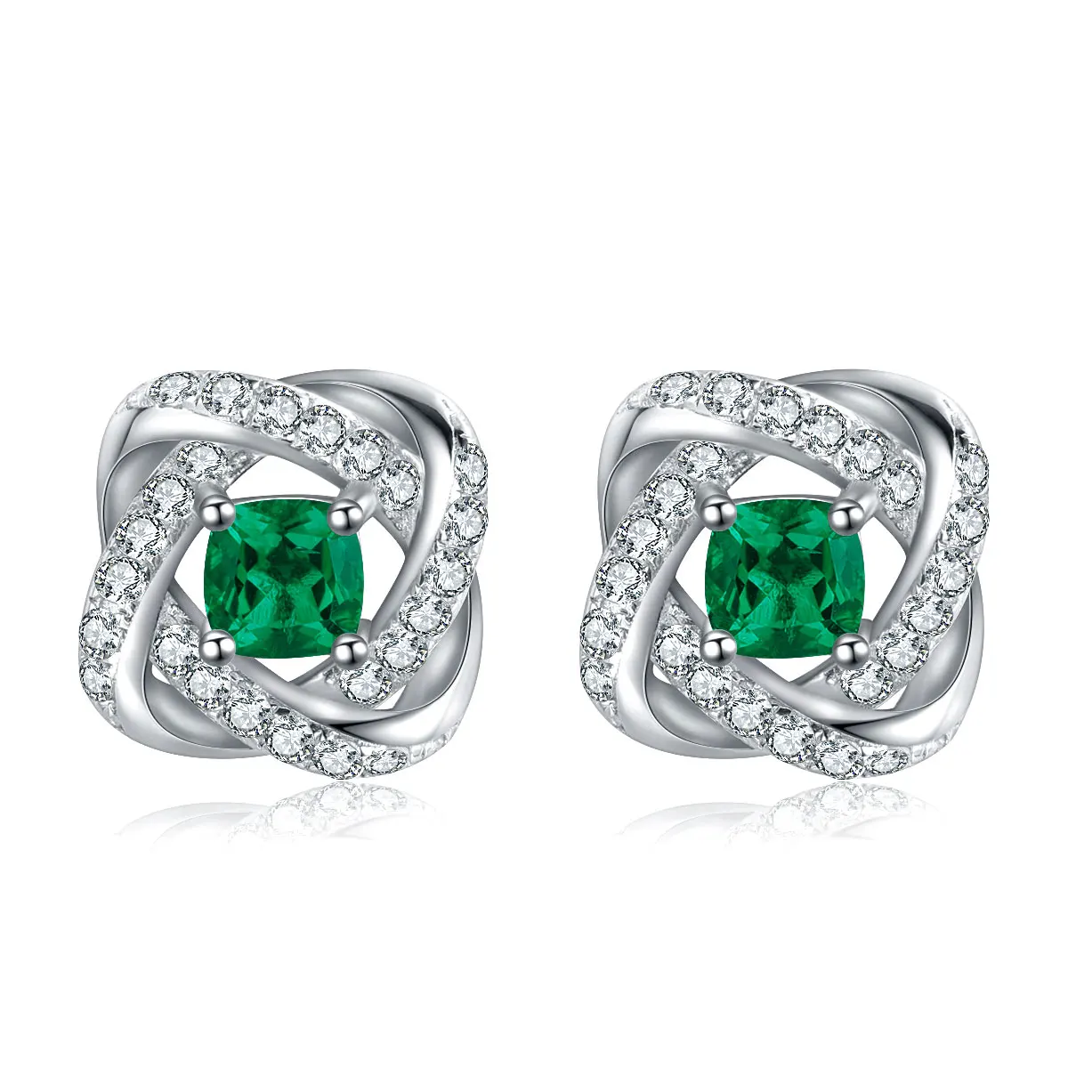 

Hot Sell Womens Classic S925 Lab Created Zambia Emerald Gift Earring Jewelry, Green