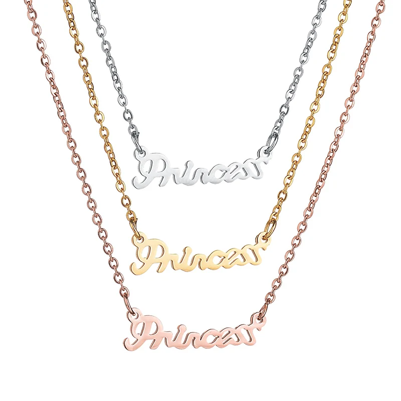 

Rose Gold 316L Stainless Steel You Are My Princess Letter Pendant Necklace Alphabet Princess Necklace for Lover, As pic show