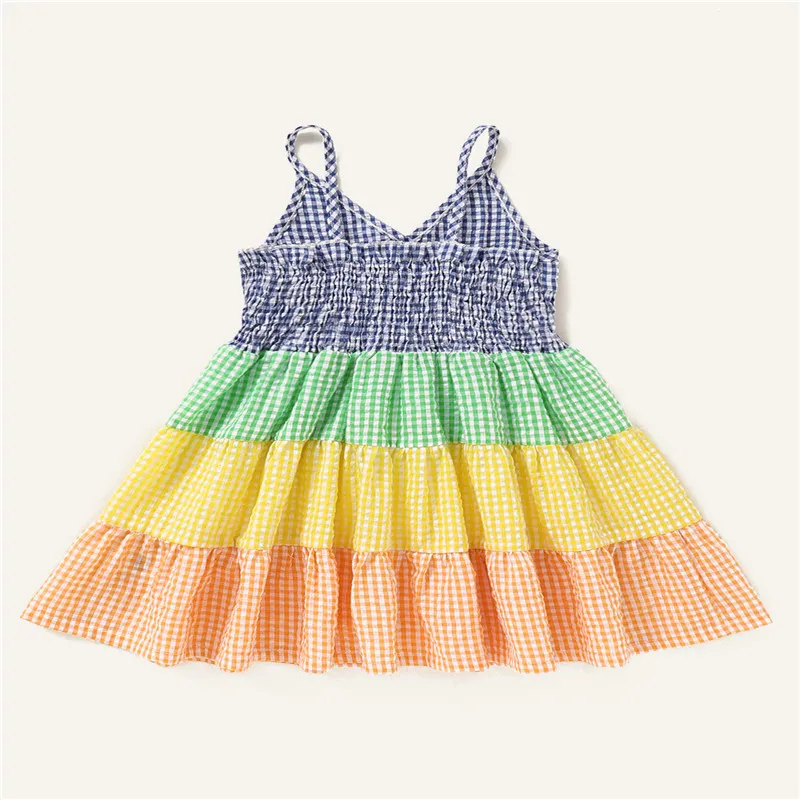 

Summer new girls dress color plaid stitching skirt