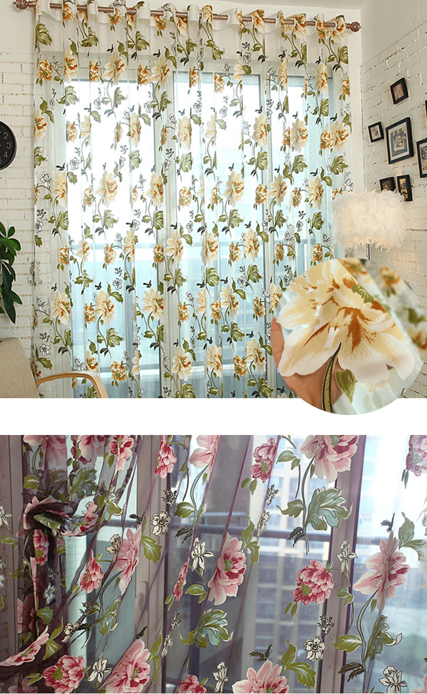 Floral Cortina Burnout Voile Cortina De Ventana De La Vida Moderna