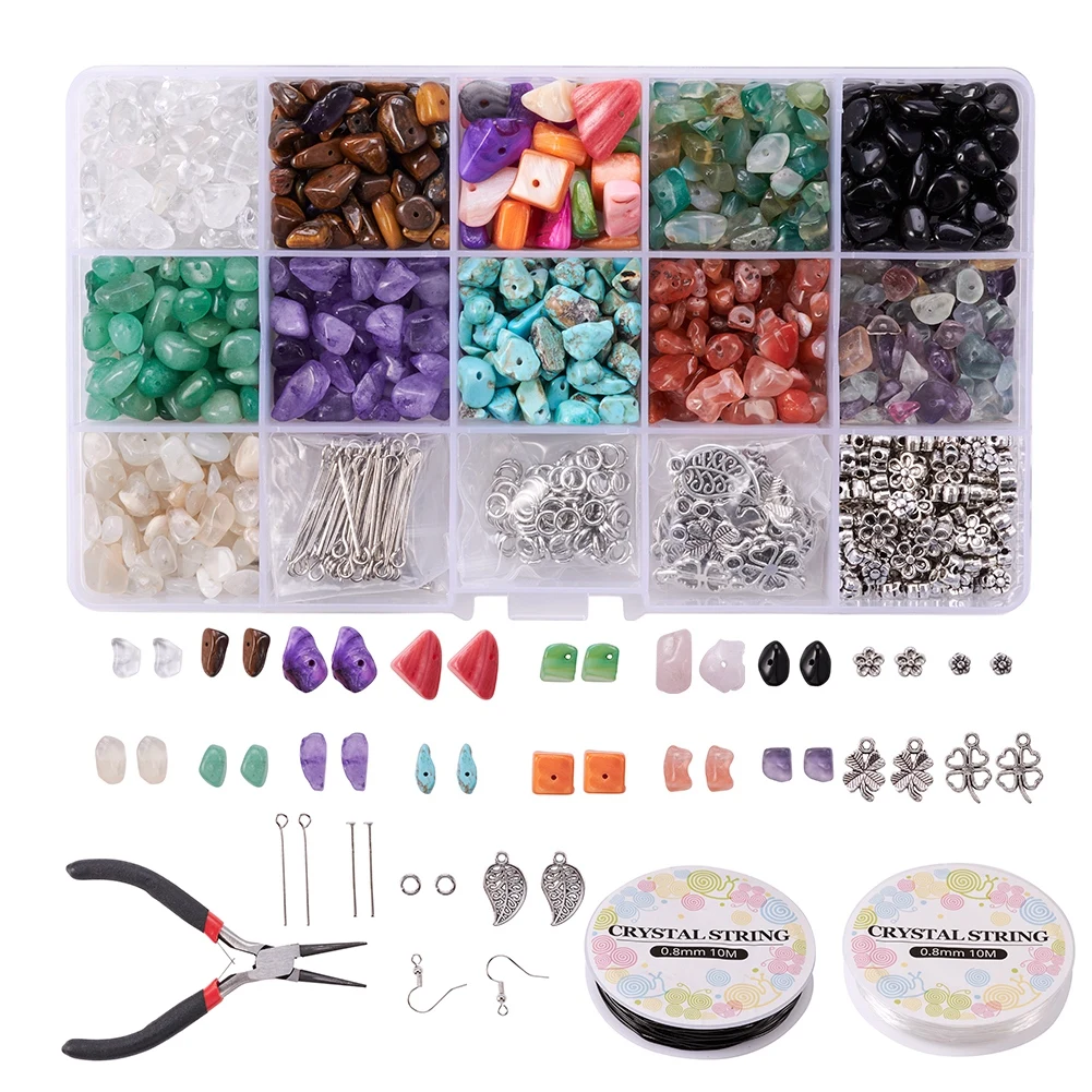 

Pandahall Gemstone Freshwater Shell Chips Beads Alloy Findings Kit, Mixed color