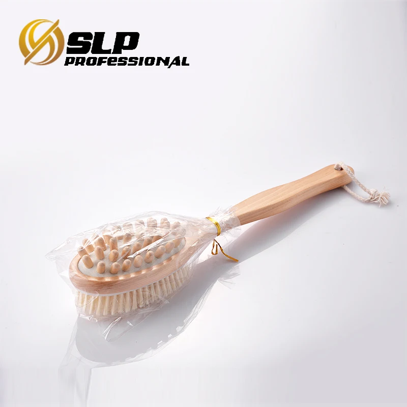 
Double Side Massage Bristle short Wooden Handle Bath Brush Spa Shower Body Cleaning Scrubber 