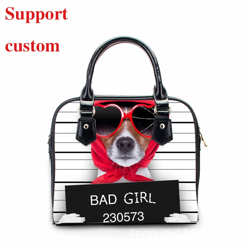 

Custom Printed Dog Pattern Women PU Leather Handbags Shoulder Bag Female Handbags With Adjustable Long Strap, Customized color