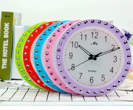 
European fashion diamond round 9   inch digital color wall clock clock 