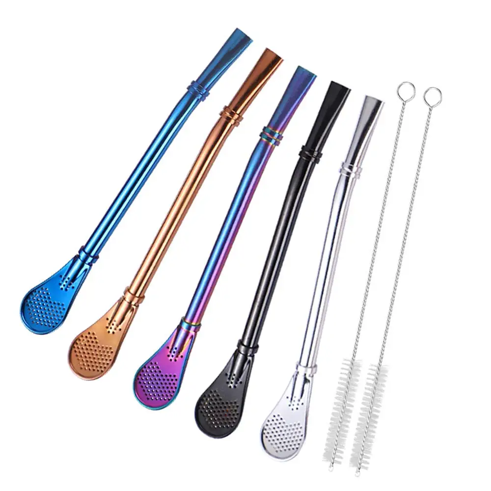 

Yerba Mate Bombilla Stainless Steel Straw Loose Leaf Tea Infuser Drinking Spoons Filter Stirring Straws, Customized color