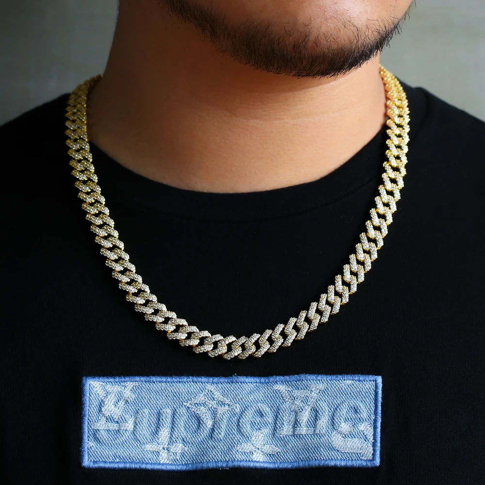 KRKC&CO Mens Hiphop Miami CZ Prong Cuban Chain Necklace Set 12mm Iced Out Diamond Link Choker Prong Cuban Chain