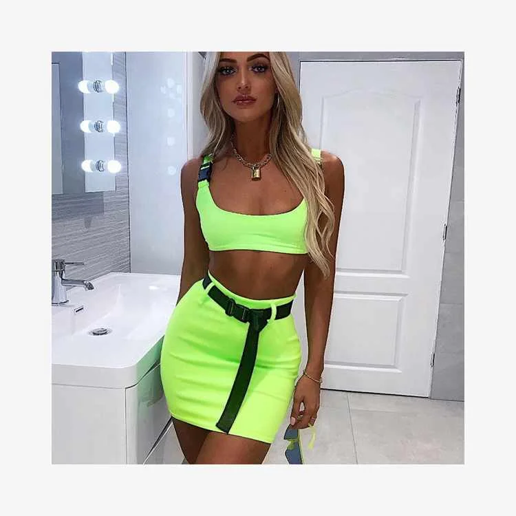 

Sexy Slim Bag Buckle Shoulder Button Vest Skirt Crop Suit, Picture