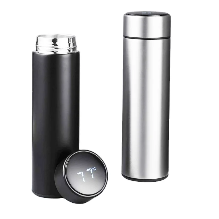 

Hot sale product water bottle with time marker stainless steel water bottle with display temperature, Black,blue,pink,gold grey