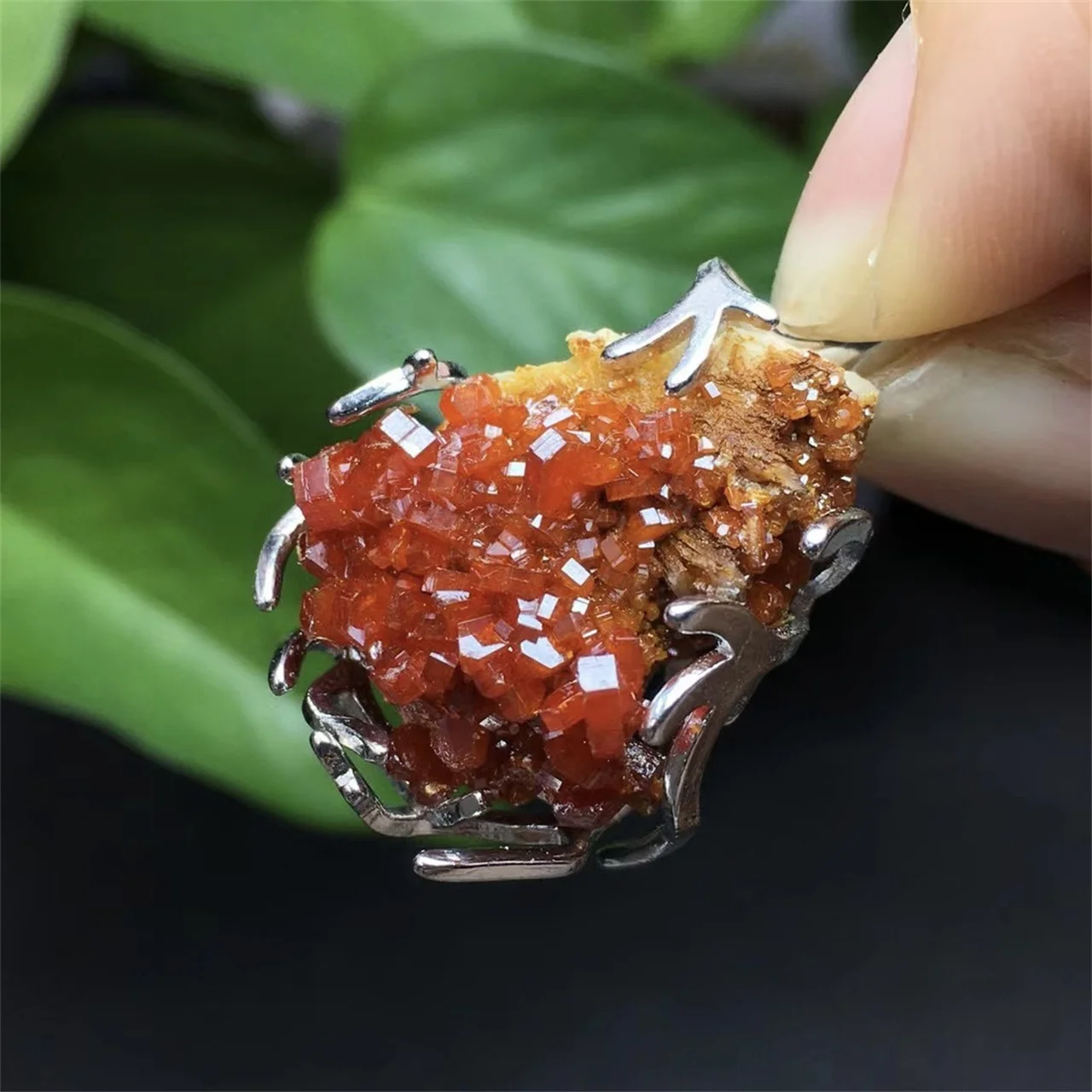 Natural Crystal Pendant Healing Jewellery Stone 925 Silver Setting Vanadinite Pendant