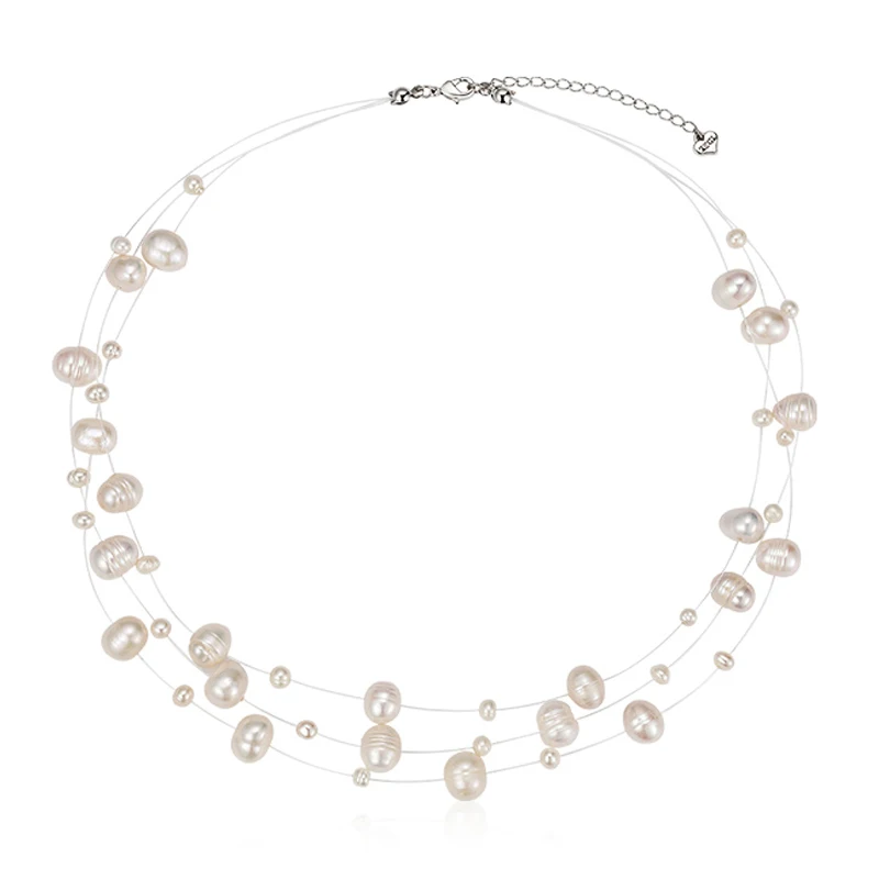 

Charare Fishing line multilayer pearl choker necklace, White