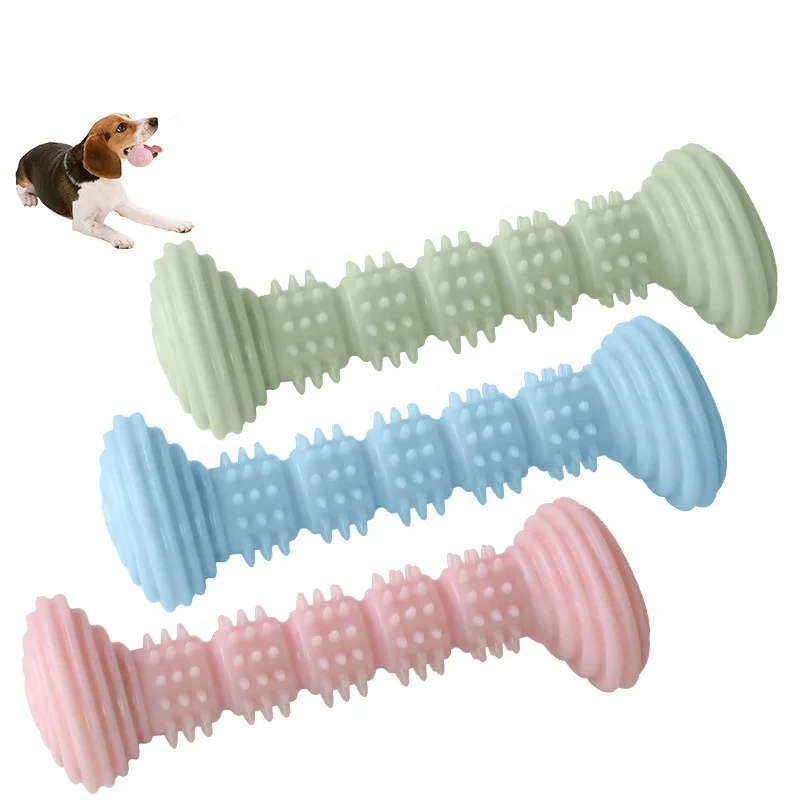 

Secure dumbbell TPR pet toy dog chew teeth cleaning stick toothbrush molar bite resistant non-toxic soft to dog training toys, Blue,green,pink