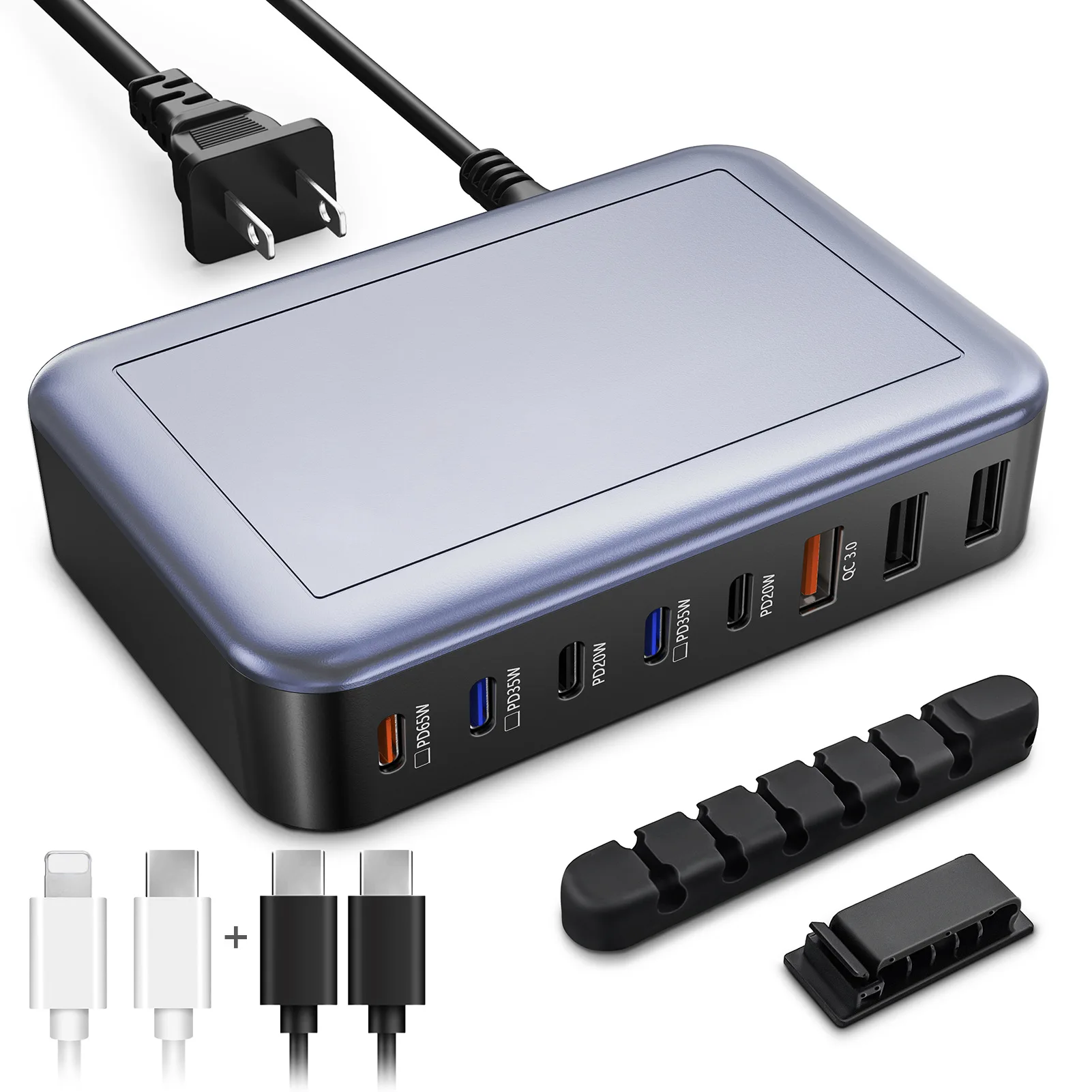 

ILEPO Multiport GaN 135W Fast Charger 8 Port USB C Charging Power Station Desktop Charger 65W 35W 20W QC3.0