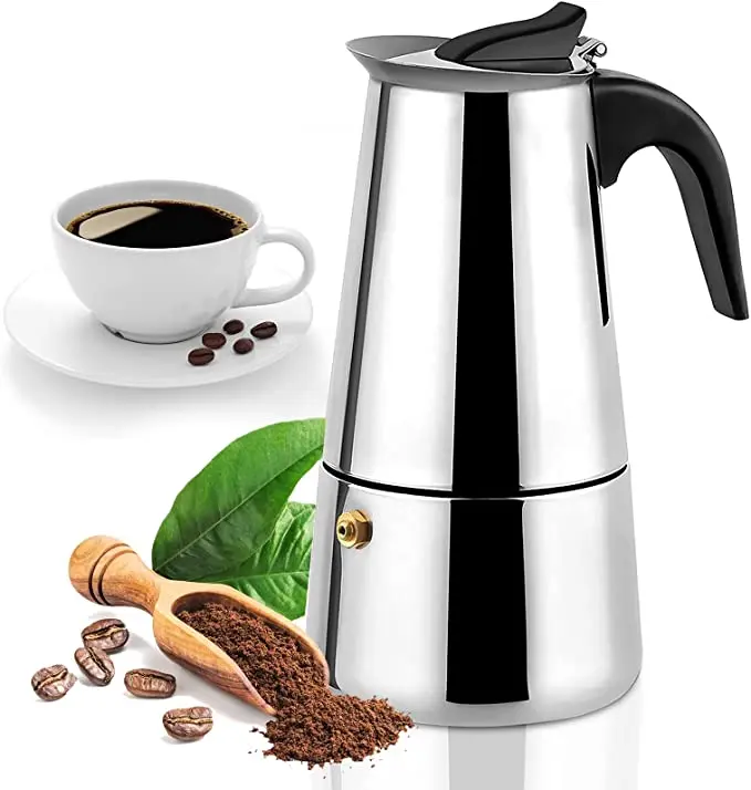 

X015 Stainless Steel Coffee Maker Customize Gas Stove Coffee Brewing Moka Pot Classic Italian Espresso Electric Stove Moka Pot, Silver