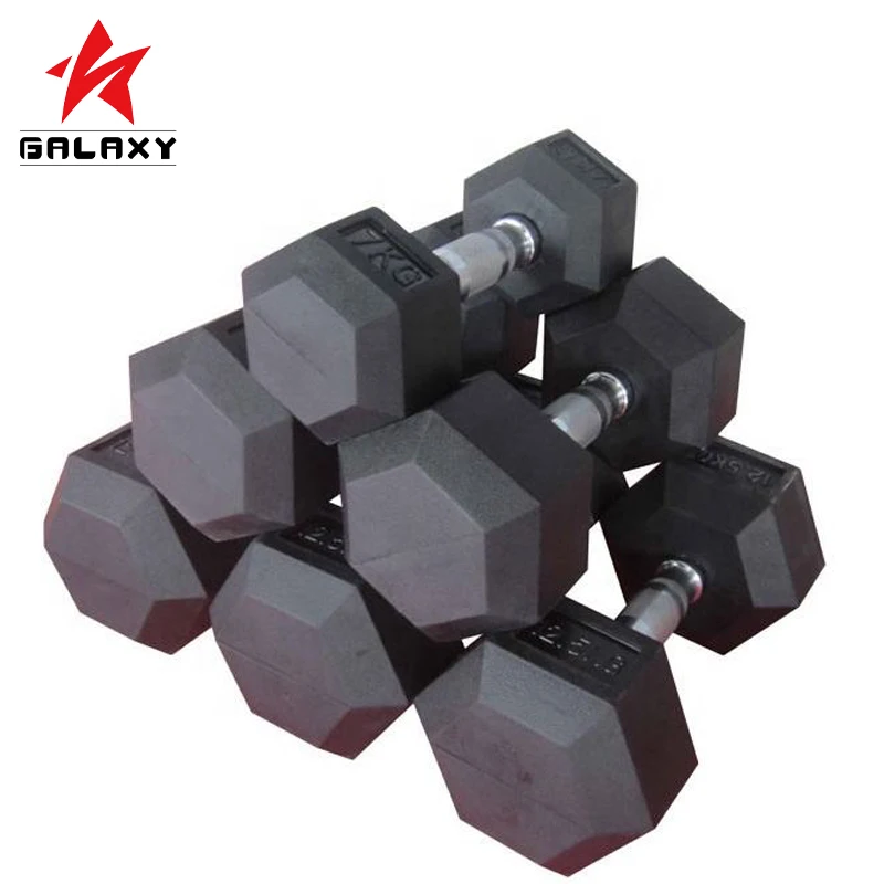 

Hexagonal Coated Hex Cheap Dumbbell Sets Rubber Dumbbells For Sale, Black