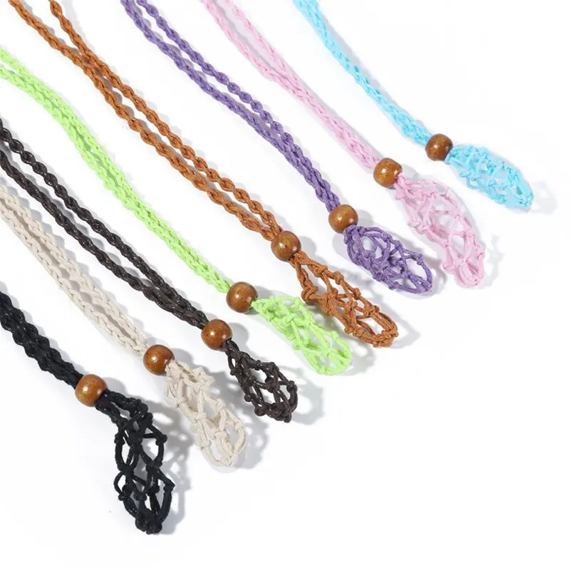 

Empty Stone Holder Necklace Crystal Quartz Gemstone Cage Rope Cord Pendant DIY Woven Mesh Pendant Cord