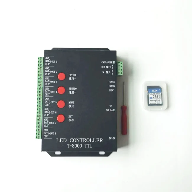 DC5V 12V 24V  dmx T-8000TTL ws2811 1903 8206 programming sd card digital  rgb pixel led controller