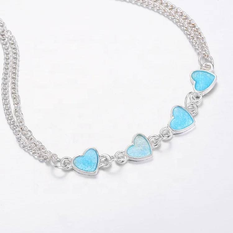 

Fashion Body Jewelry Gold Chain Anklet Peach Heart Blue Luminous Charm Lady Anklet Bracelet, White gold