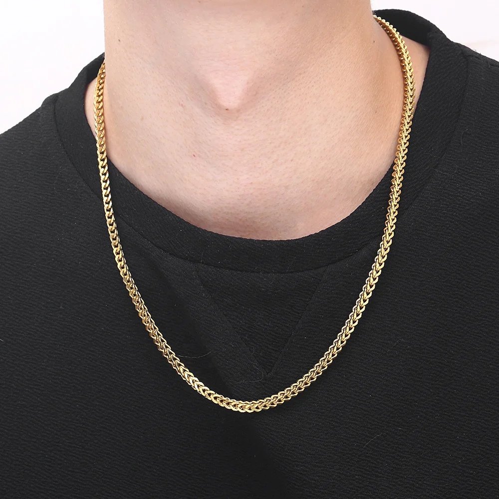 

Fashion Wholesale Classic Jewelry Hiphop Stainless Steel 14K 18K Gold and Silver Franco Chain Necklace All Sizes for Men Women