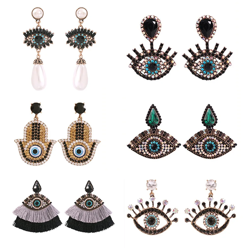 

Full Diamond Lucky Turkish Eye Drop Earrings Rhinestone Crystal Evil Eyes Stud Earrings