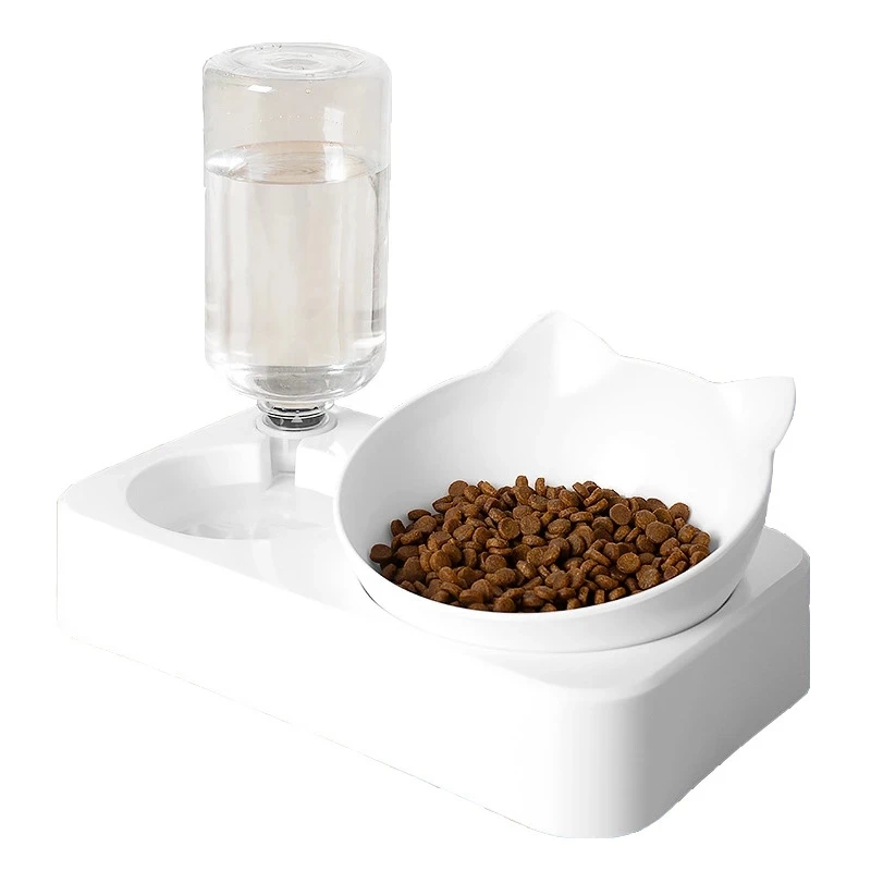 

Feeder Food Bowl with Water Dispenser Double Bowl Drinking Raised Stand Pet Bowl Automatic Pet Dog Cat