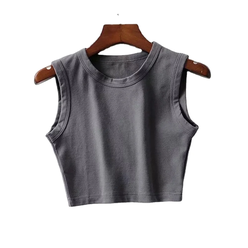 

Custom Bulk Wholesale Sexy Women Sleeveless Cotton Spandex Tank Tops Solid Summer Workout Athletic Crop Tops Vest With Your Logo, Black, white, gray, brown, beige