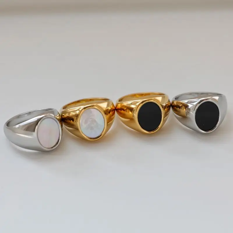 High End 18K Gold Plated Oval Shell  Finger Rings for Women Design Jewelry Gift for Women