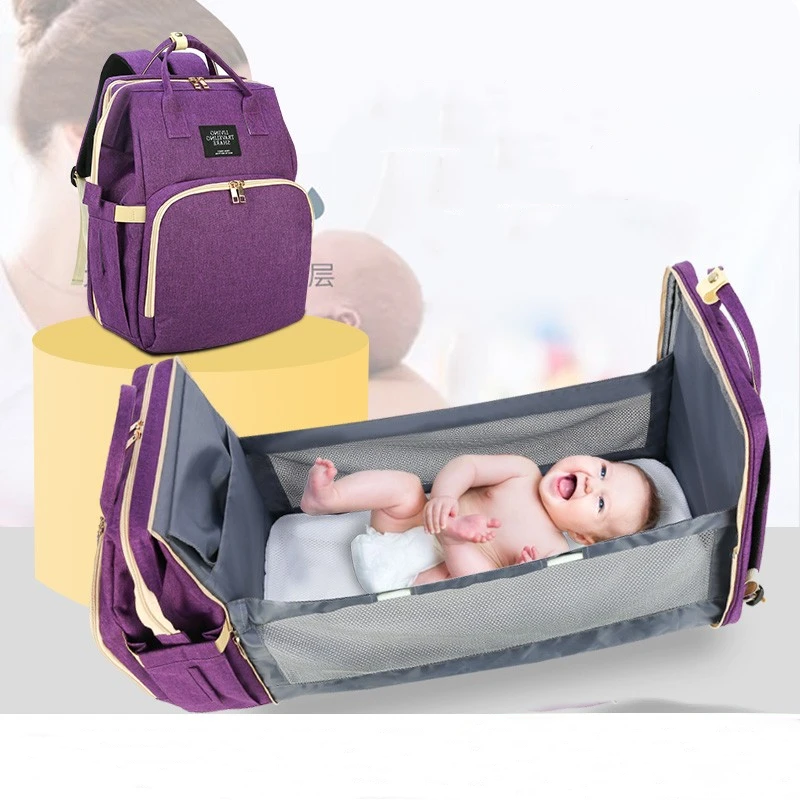 

2021 Waterproof Large Capacity Folding bed Mummy Bag with USB charging port Durable Stylish Nappy Bag Baby Diaper Bag Backpack, Colors