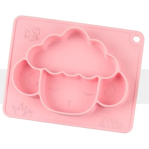 

Popular Selling Baby Silicone Plates On Stock Dining Food Divided Sheep Shape, Pink blue beige