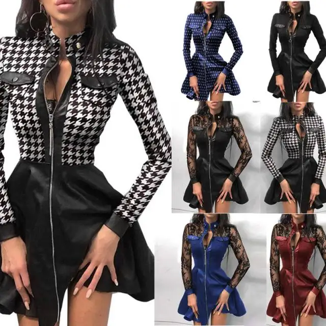 

Fashion New Arrival Women Elegant Long Sleeve Casual Pleated Pu Leather Dresses Set Lady Fall Winter Clothing Dress